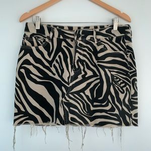 Zara Denim Zebra Raw Hem Mini Skirt